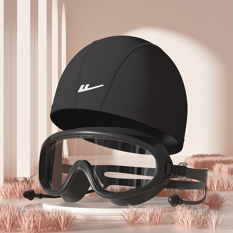 Set de înot cu șapcă PU și ochelari – confortabil, protecție pentru urechi și păr lung, potrivit pentru înot și sporturi acvatice
