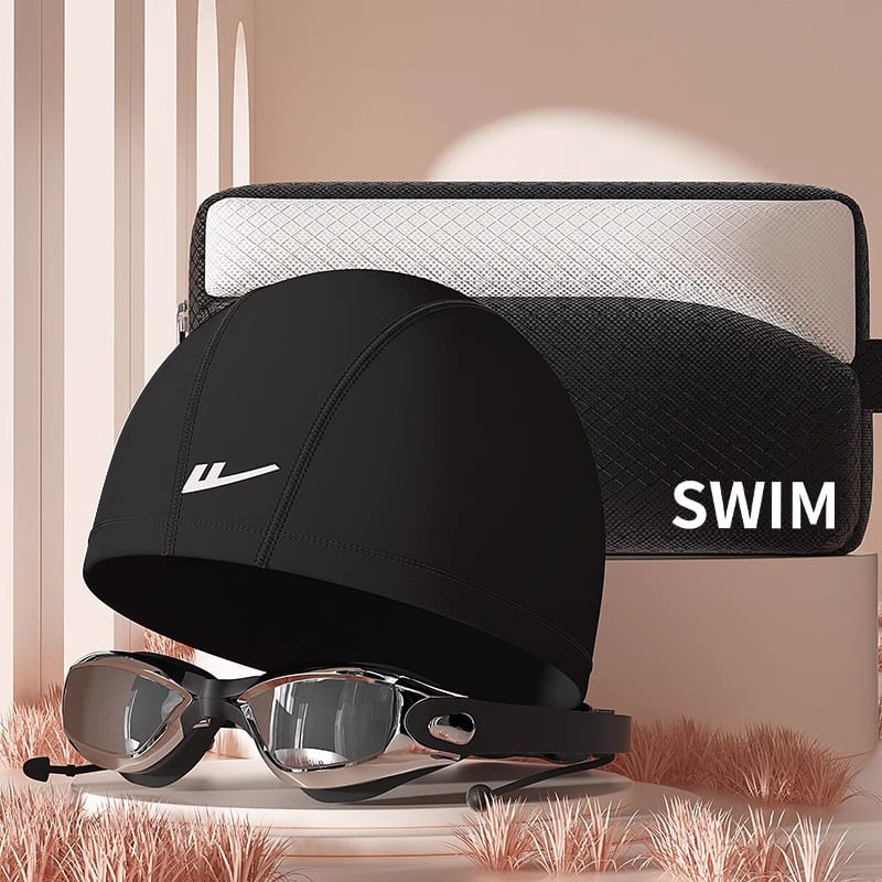 Set de înot cu șapcă PU și ochelari – confortabil, protecție pentru urechi și păr lung, potrivit pentru înot și sporturi acvatice