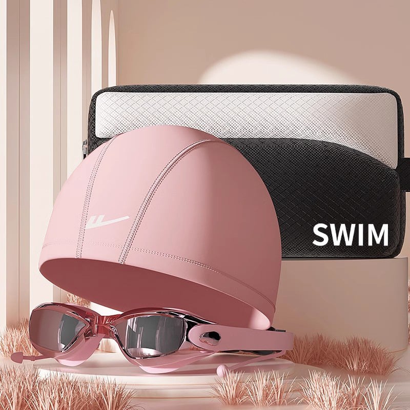 Set de înot cu șapcă PU și ochelari – confortabil, protecție pentru urechi și păr lung, potrivit pentru înot și sporturi acvatice