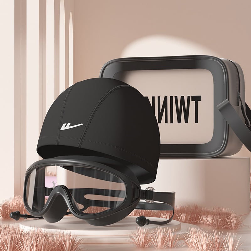 Set de înot cu șapcă PU și ochelari – confortabil, protecție pentru urechi și păr lung, potrivit pentru înot și sporturi acvatice