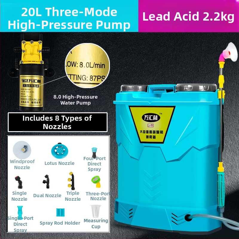 Batohový postrekovač na ochranu rastlín s dvojitým krytom, tromi vypínačmi, lítiovou batériou, vysokým tlakom, 20L