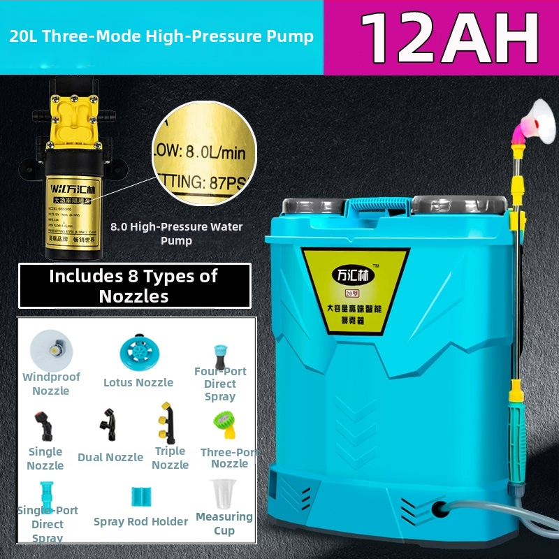 Batohový postrekovač na ochranu rastlín s dvojitým krytom, tromi vypínačmi, lítiovou batériou, vysokým tlakom, 20L