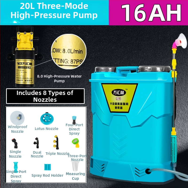 Batohový postrekovač na ochranu rastlín s dvojitým krytom, tromi vypínačmi, lítiovou batériou, vysokým tlakom, 20L