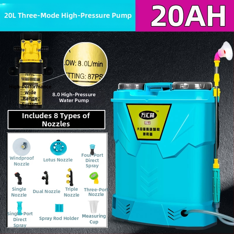 Batohový postrekovač na ochranu rastlín s dvojitým krytom, tromi vypínačmi, lítiovou batériou, vysokým tlakom, 20L