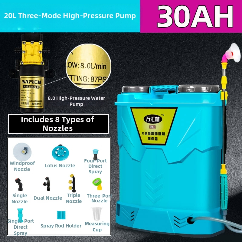 Batohový postrekovač na ochranu rastlín s dvojitým krytom, tromi vypínačmi, lítiovou batériou, vysokým tlakom, 20L