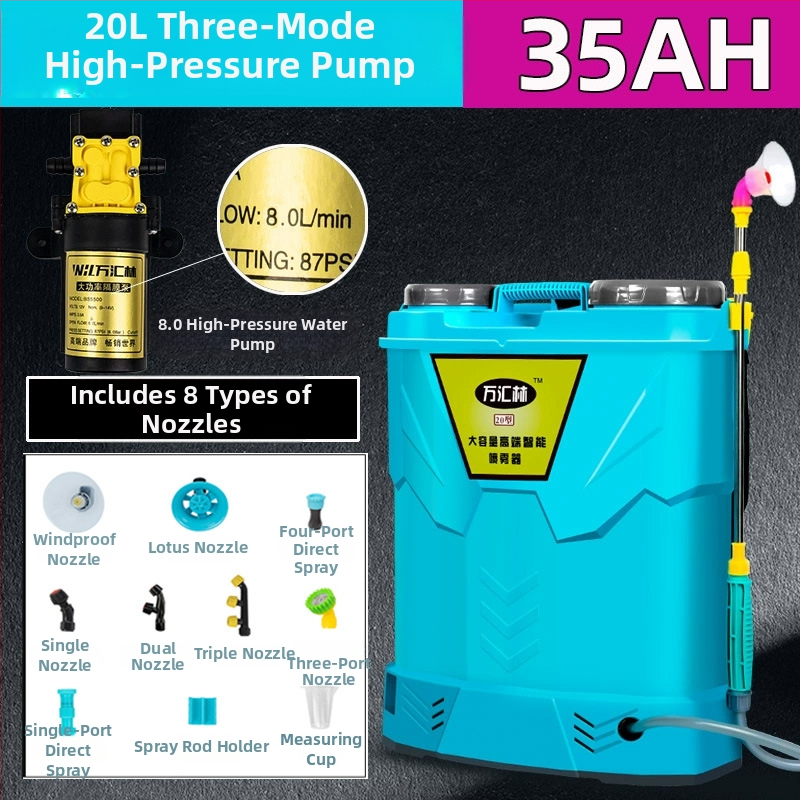 Batohový postrekovač na ochranu rastlín s dvojitým krytom, tromi vypínačmi, lítiovou batériou, vysokým tlakom, 20L