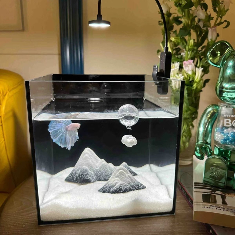 Κεραμικό μίνι ορεινό τοπίο για ενυδρείο Μπέτα – DIY χιονισμένος κόσμος, διακόσμηση γραφείου, μάρκα Unique