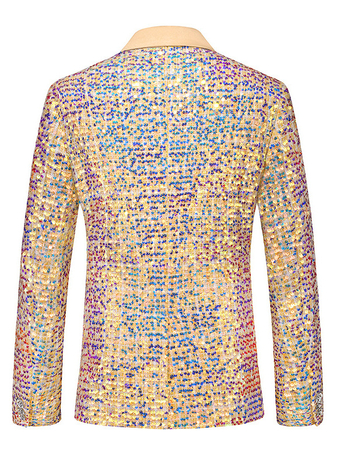 Férfi öltöny szegecsekkel díszítve bankett és színpadi előadásokhoz — karcsú szabású, egyrészes, egygombos, notch gallér, középső hátsó hasítás, pamut-gyapjú keverék 50% acetát