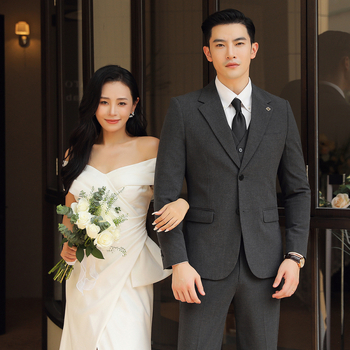 Vőlegény öltöny, koreai stílusú karcsú szabás, háromrészes üzleti formális