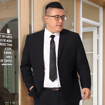 Plusz méretű férfi formális öltöny készlet, lazán szabott zakó, kétgombos, poliészter-keverék anyag, vasalás nélkül, nyár