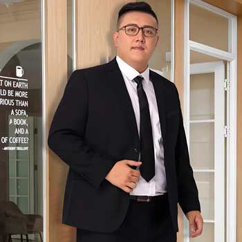 Plusz méretű férfi formális öltöny készlet, lazán szabott zakó, kétgombos, poliészter-keverék anyag, vasalás nélkül, nyár