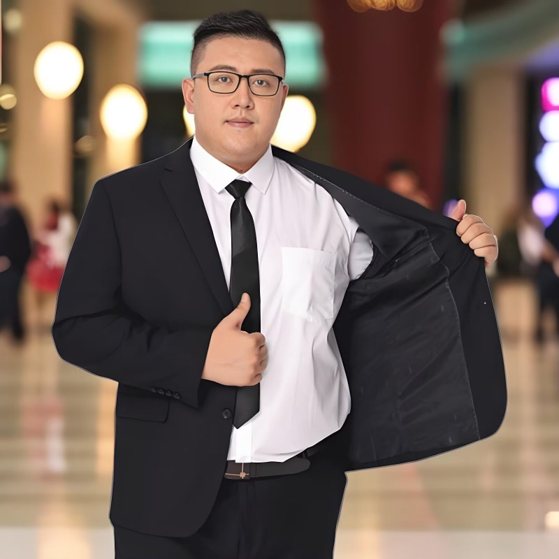 Plusz méretű férfi formális öltöny készlet, lazán szabott zakó, kétgombos, poliészter-keverék anyag, vasalás nélkül, nyár