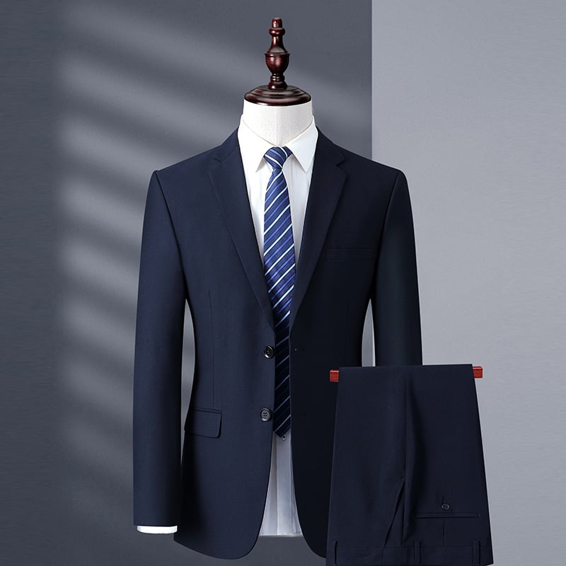 Muški dvodijelni kostim, poslovni formalni stil, Slim fit, tkanina od pamuk-mešavine s 60% acetata, jacquard, ravni ovratnik, lijepljena podstava, bez glačanja, jesen 2025