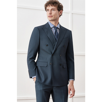 Muško odijelo europskog stila s dvostrukim redom kopči, uzorak ptičje oči, uski kroj, mješavina viskoze i poliestera, za sve sezone