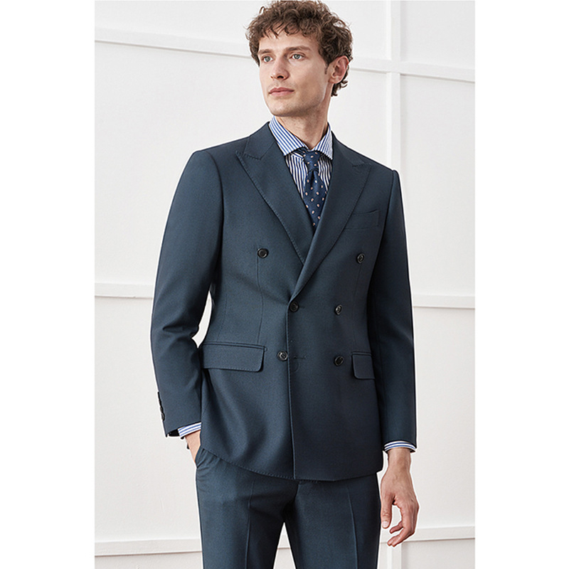 Muško odijelo europskog stila s dvostrukim redom kopči, uzorak ptičje oči, uski kroj, mješavina viskoze i poliestera, za sve sezone