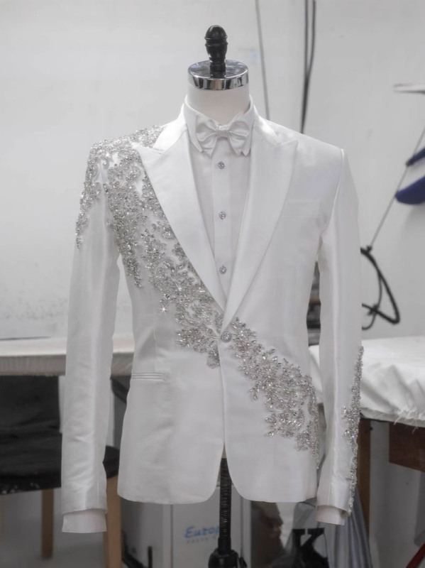 Luksuzni muški smoking s kristalnom aplikaacijom, 2-djelni set, slim fit, za bankete