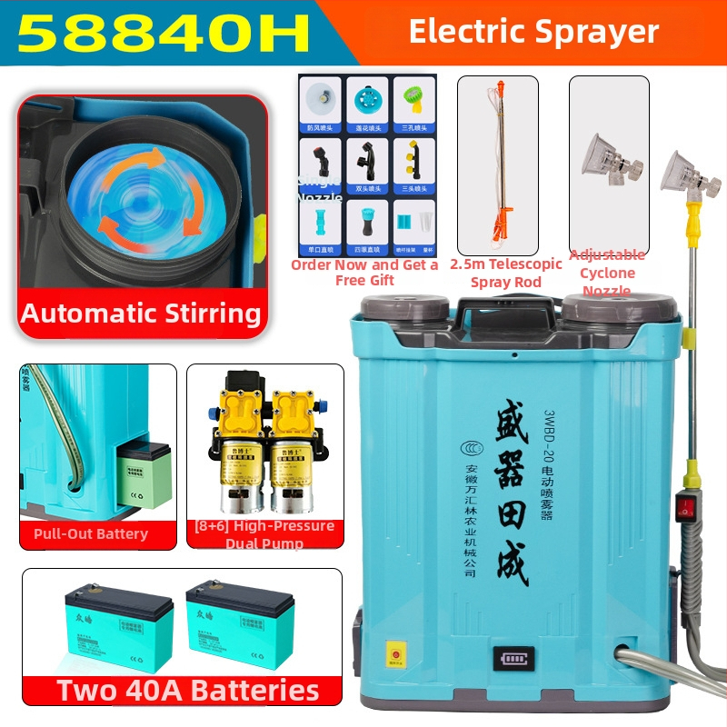Elektrický miešací postrekovač pre poľnohospodárstvo, vysoký tlak, dvojitá pumpa, vysoký výkon, postrek ovocných stromov