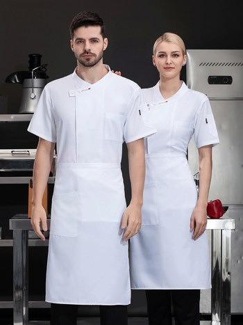 Szakács egyenruha rövid ujjú, nedvesség-elvezető pamut-poliészter keverék, álló gallér