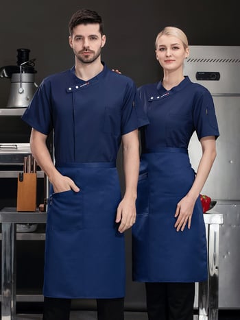 Szakács egyenruha rövid ujjú, nedvesség-elvezető pamut-poliészter keverék, álló gallér