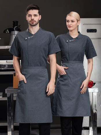 Szakács egyenruha rövid ujjú, nedvesség-elvezető pamut-poliészter keverék, álló gallér