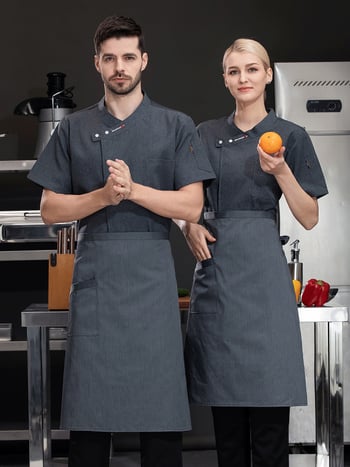 Szakács egyenruha rövid ujjú, nedvesség-elvezető pamut-poliészter keverék, álló gallér