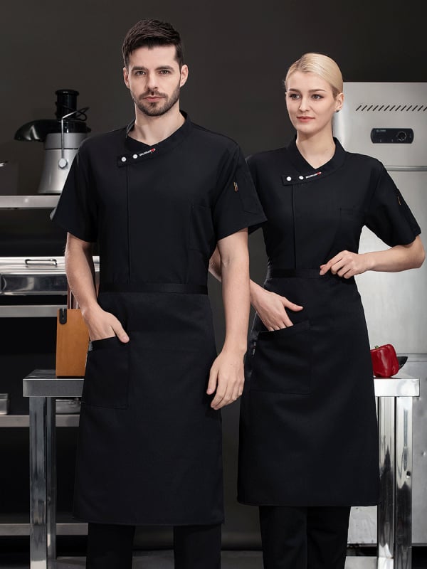 Szakács egyenruha rövid ujjú, nedvesség-elvezető pamut-poliészter keverék, álló gallér