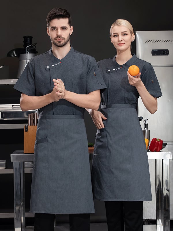 Szakács egyenruha rövid ujjú, nedvesség-elvezető pamut-poliészter keverék, álló gallér