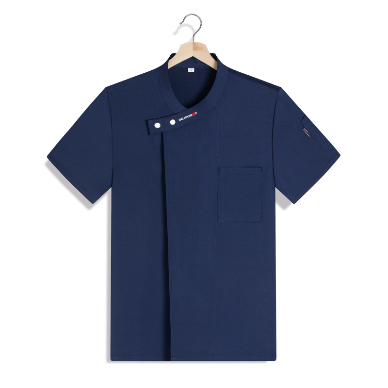 Szakács egyenruha rövid ujjú, nedvesség-elvezető pamut-poliészter keverék, álló gallér