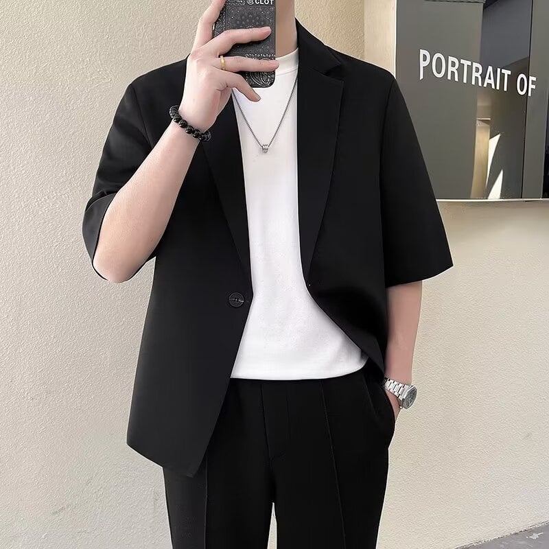 Férfi nyári slim-fit rövid ujjú öltönyzakó, koreai stílus