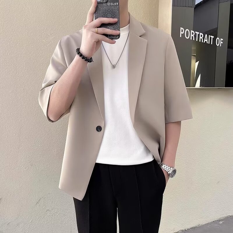 Férfi nyári slim-fit rövid ujjú öltönyzakó, koreai stílus