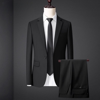 Muški sako komplet: kvilti sako, uski kroj, plavi rever, jedno dugme, bez proreza