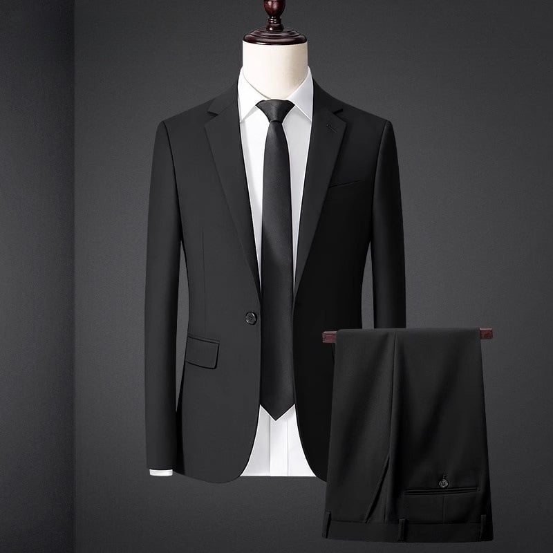 Muški sako komplet: kvilti sako, uski kroj, plavi rever, jedno dugme, bez proreza