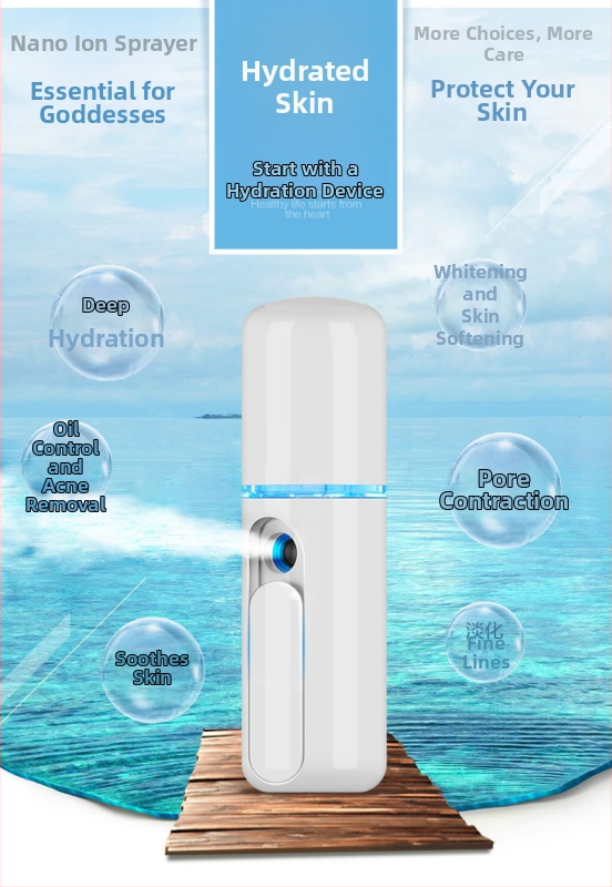 Dispozitiv portabil de hidratare prin pulverizare nano, baterie încorporată 50–100 mAh, timp de ceață ≤10 s, pulverizare rece, treapta 1, autonomie 1–3 h