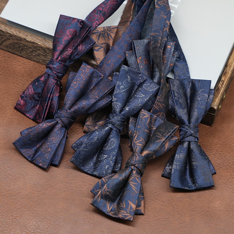 Muška leptir-mašna, korejskog stila, šiljasti oblik, geometrijski uzorak, jacquard tkanina