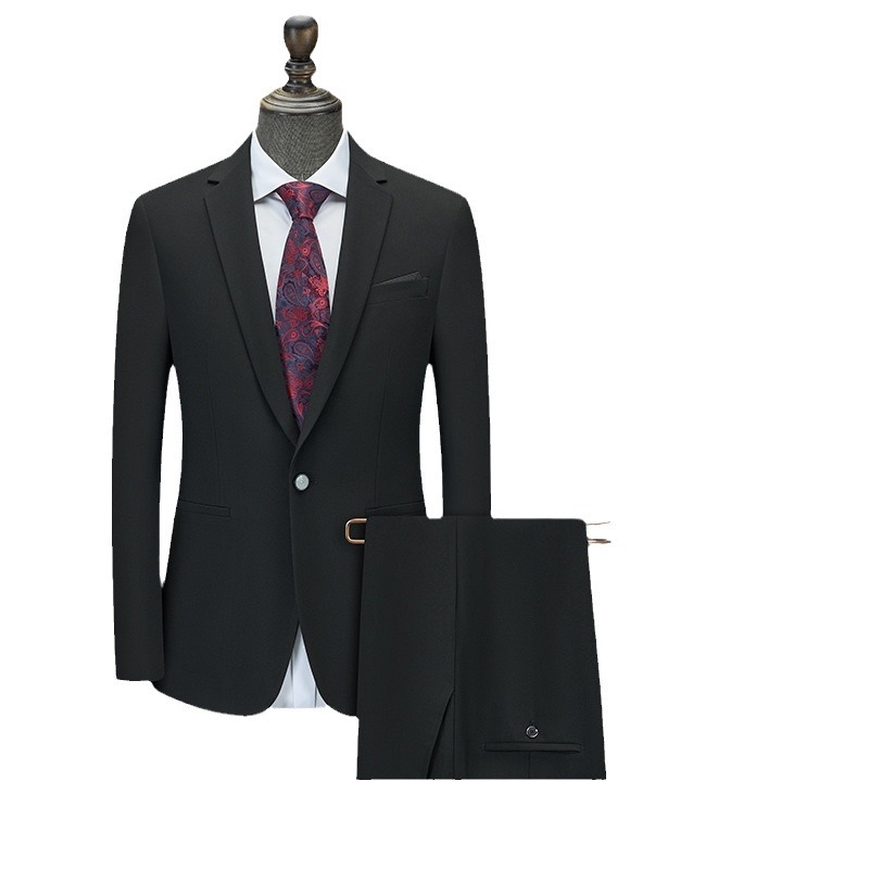 Muški slim-fit poslovni odijelo set, ravni ovratnik, jednokopna kopča, srednji stražnji prorez, viskozna smjesa