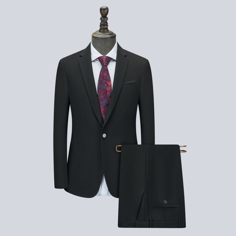 Muški slim-fit poslovni odijelo set, ravni ovratnik, jednokopna kopča, srednji stražnji prorez, viskozna smjesa