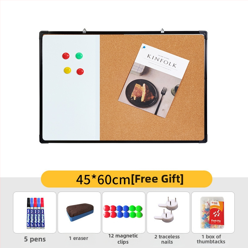 Kombinovaná biela tabuľa a korková tabuľa pre foto stenu, poznámky a kalendár – jednostranný panel