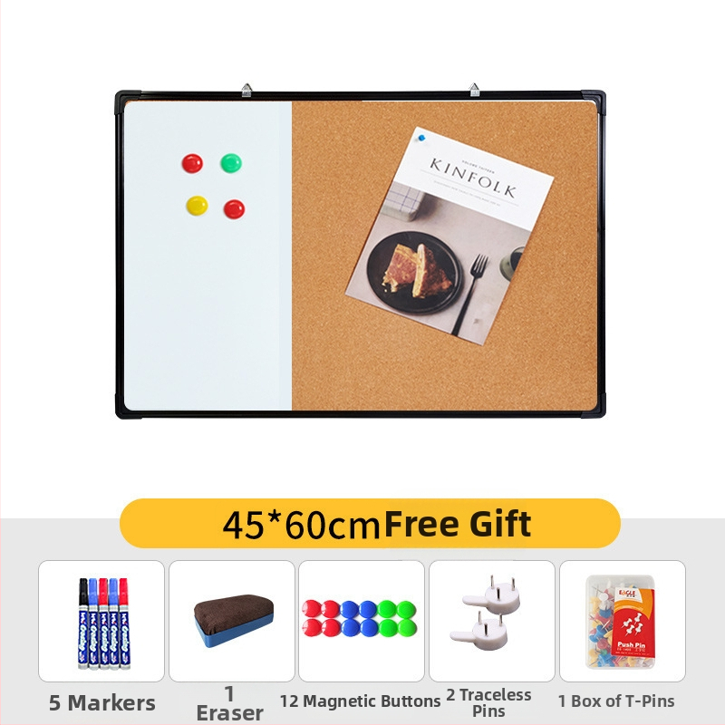 Kombinovaná biela tabuľa a korková tabuľa pre foto stenu, poznámky a kalendár – jednostranný panel