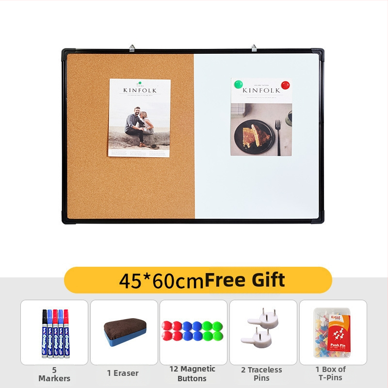 Kombinovaná biela tabuľa a korková tabuľa pre foto stenu, poznámky a kalendár – jednostranný panel