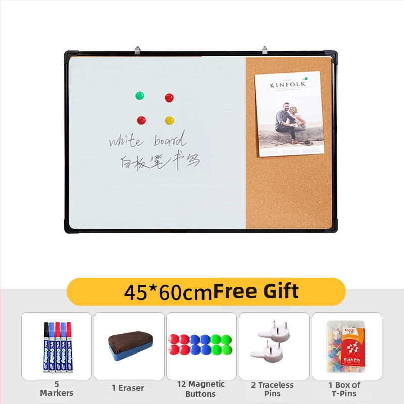 Kombinovaná biela tabuľa a korková tabuľa pre foto stenu, poznámky a kalendár – jednostranný panel