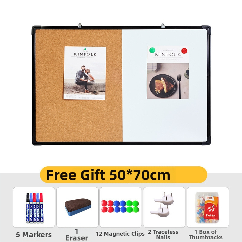 Kombinovaná biela tabuľa a korková tabuľa pre foto stenu, poznámky a kalendár – jednostranný panel