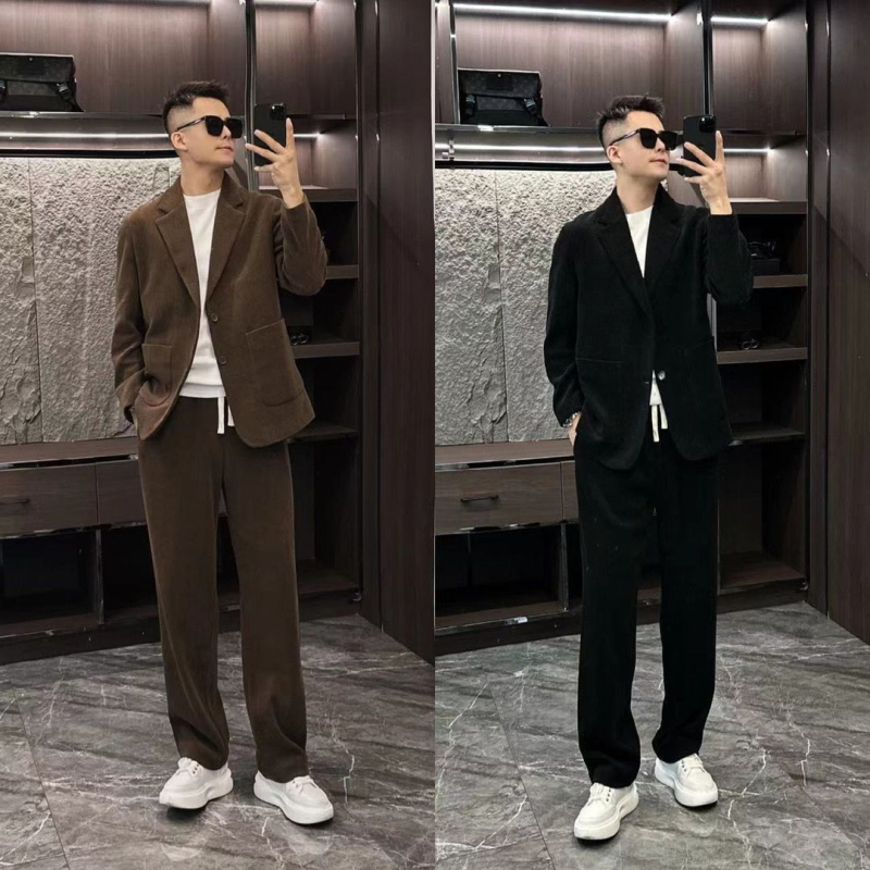 Muški corduroy sako i hlače – zima, uski kroj, ravni rever, single-breasted