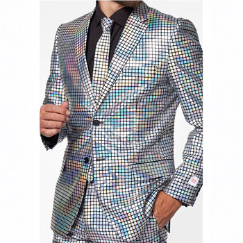 Muški casual sako s 3D digitalnom otiskom, slim fit, plosati ovratnik, jednoslojna klopa s dva gumba, blok uzorak
