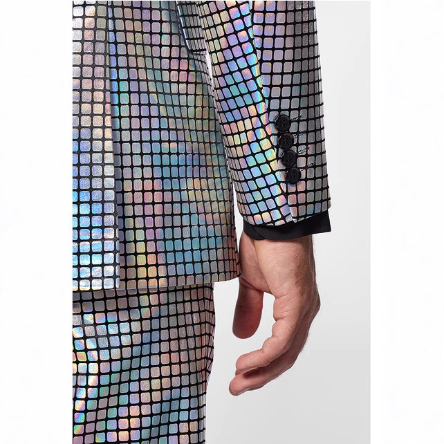 Muški casual sako s 3D digitalnom otiskom, slim fit, plosati ovratnik, jednoslojna klopa s dva gumba, blok uzorak