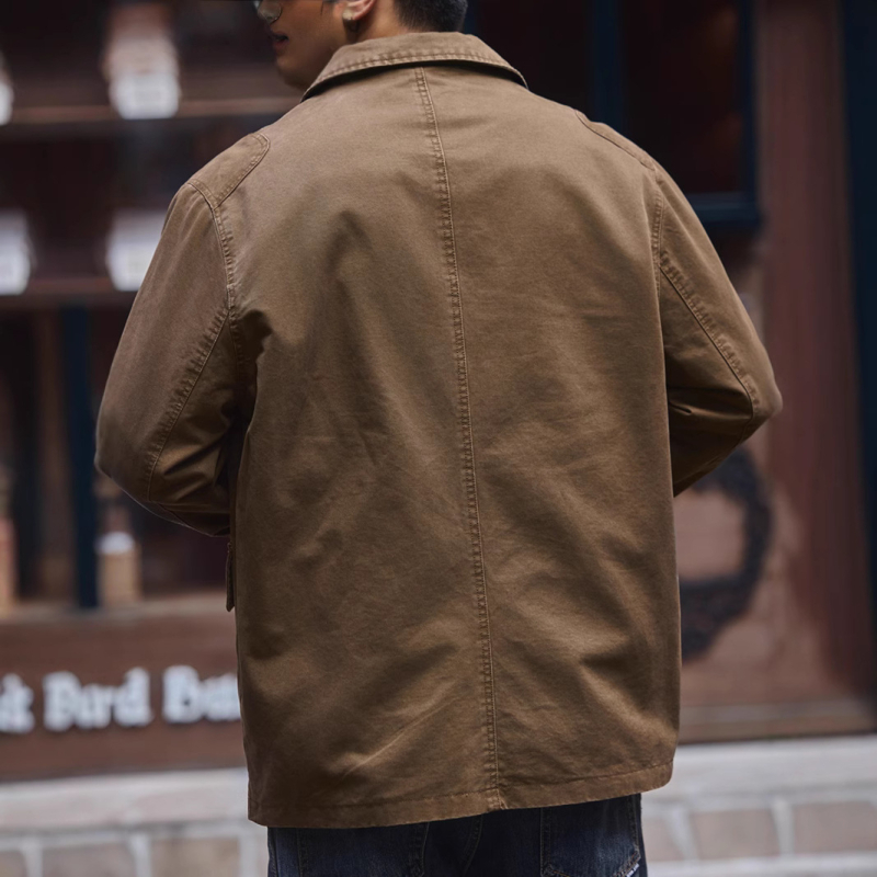 Muško casual sako od pamuka, labav kroj, color block dizajn, ravan ovratnik, jednoredni gumb, proljeće–jesen