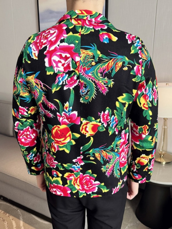 Muški dvodijelni kostim u slim fit kroju, jednobrod s jednim gumbom, tkanina od acetatnih vlakana, pogodan za sve sezone, print s kazališnim motivom