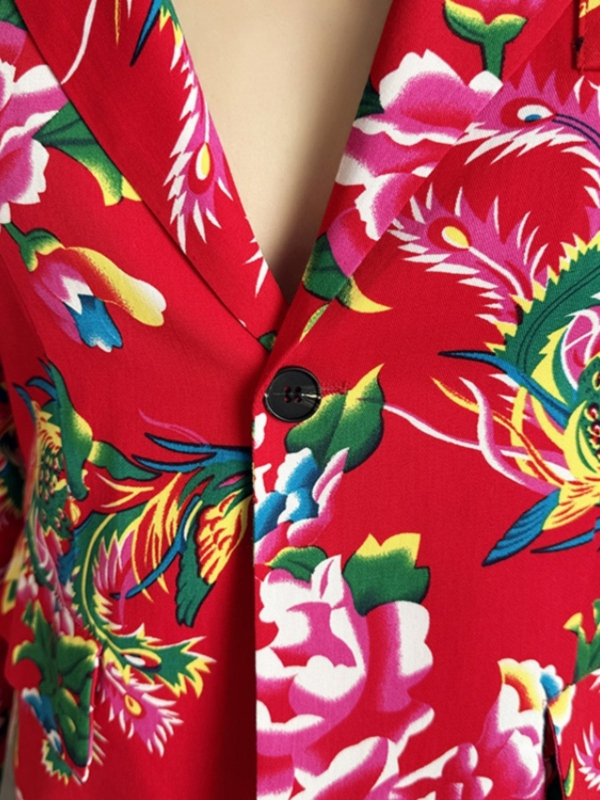 Muški dvodijelni kostim u slim fit kroju, jednobrod s jednim gumbom, tkanina od acetatnih vlakana, pogodan za sve sezone, print s kazališnim motivom