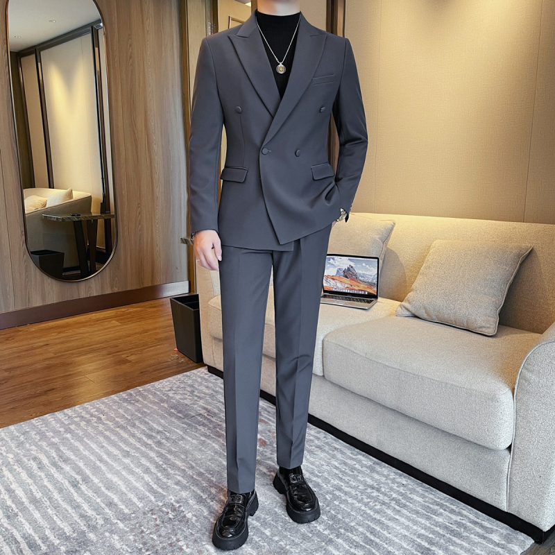 Muško sako odijelo slim-fit, dvostruko kopčanje, poliester, oštar rever, jesen-zima 2025