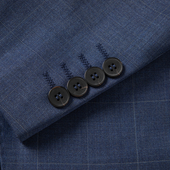 Férfi gyapjú öltöny – karcsú szabású, elöl kétgombos, lapos gallér, 70% gyapjú, tavasz–ősz (70% gyapjú; karcsú szabás; kétgombos elöl; lapos gallér)