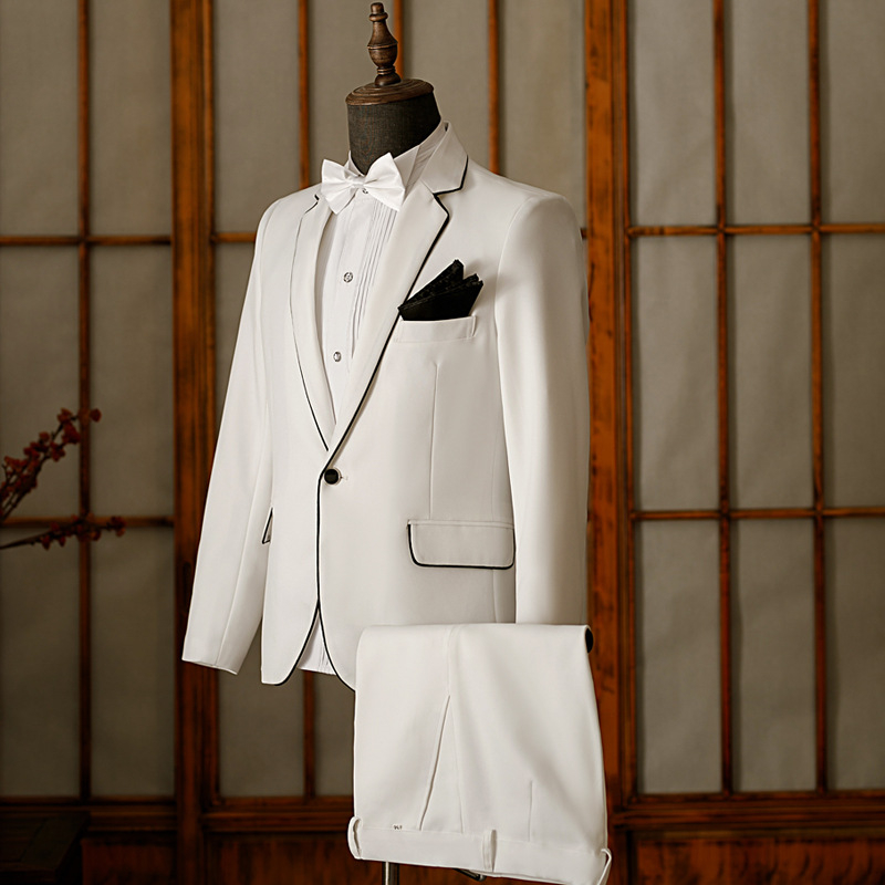 Színpadi házigazda férfi öltöny: lazított szabás, egygombos záródás, bankett viselet, négy évszakos, 80% poliészter keverék